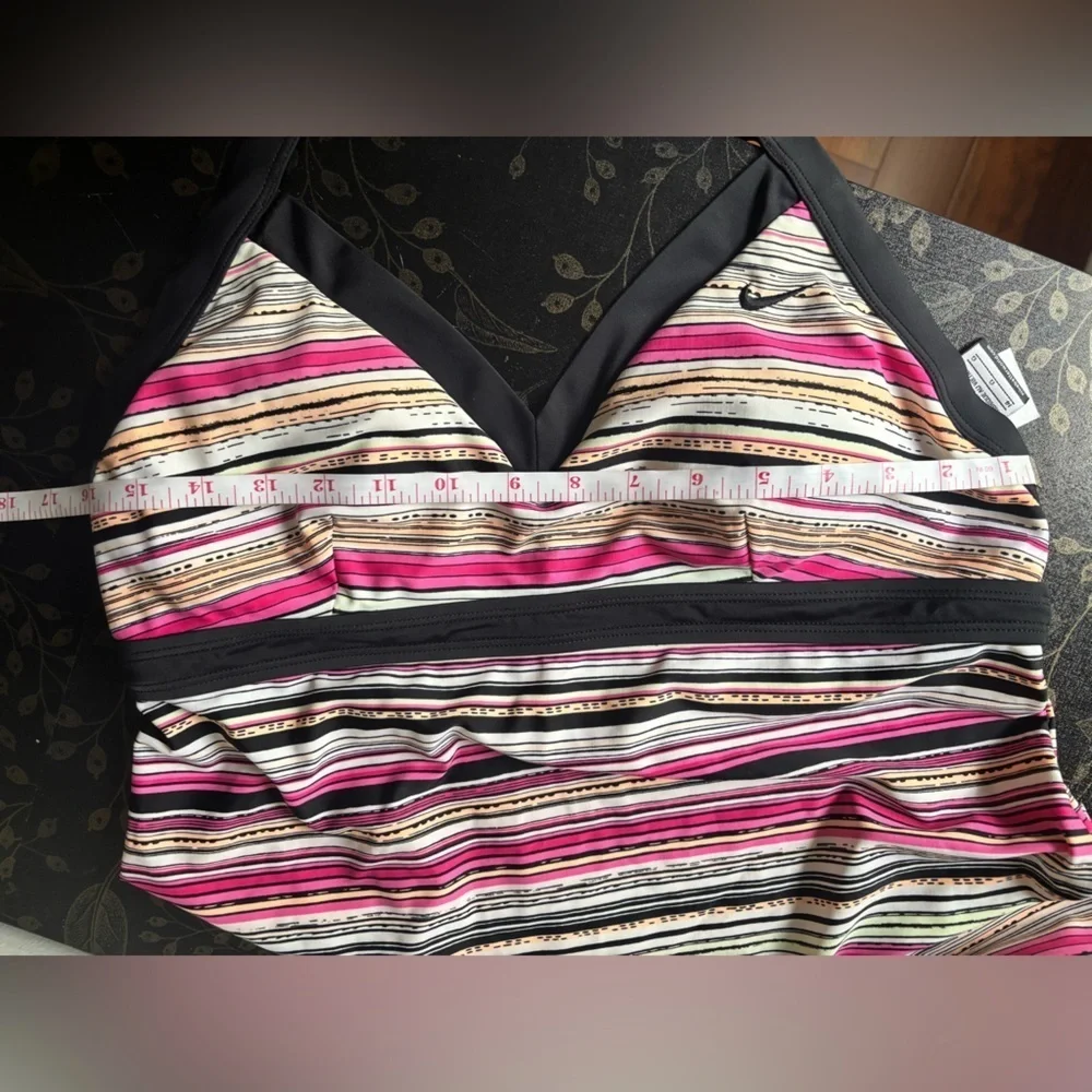 Nike Tankini Swim Top Black Stripe Halter swimsuit
